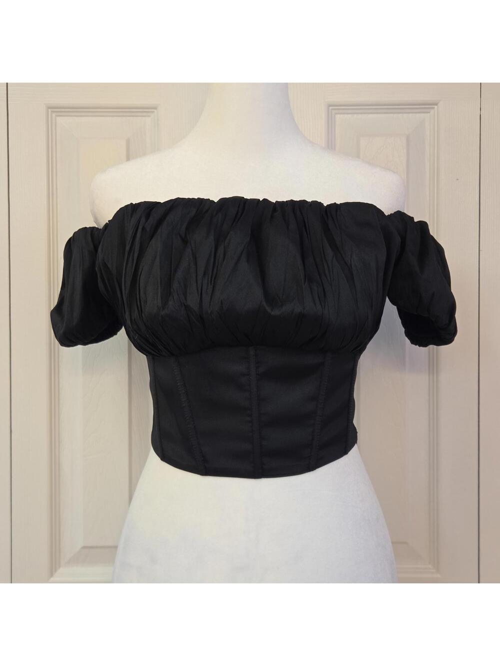 Black Off the Shoulder Puff Sleeve Corset Top XXS Romantic Goth Dark Cottage